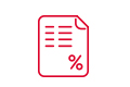Rysunek konturowy w kolorze czerwonym na białym tle. Przedstawia dokument ze znakiem procenta.