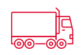Rysunek konturowy w kolorze czerwonym na białym tle. Przedstawia samochód ciężarowy.