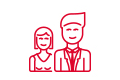 Rysunek konturowy w kolorze czerwonym na białym tle. Przedstawia kobietę i mężczyznę na białym tle.