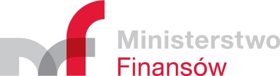 Ministerstwo Finansów Logotyp: z lewej strony szara litera M oraz czerwona litera F, po prawej stronie napis Ministerstwo Finansów.